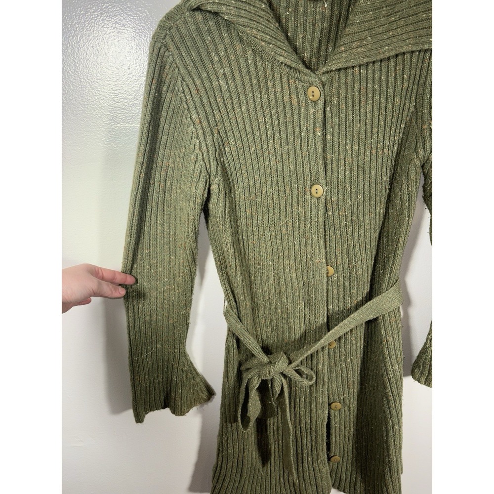 Vtg Prana Y2K Goblincore Duster Cardigan Longline Green Thick Knit 70s Boho Sz M - Picture 4 of 5